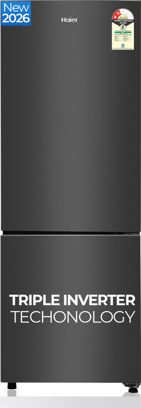 Haier 237 L Frost Free Double Door 2 Star Refrigerator with Freezer at Top, 200% Faster Ice Making in 49 Minutes, Twin Inverter Technology(GE Black, HEB-242EGBA-P)