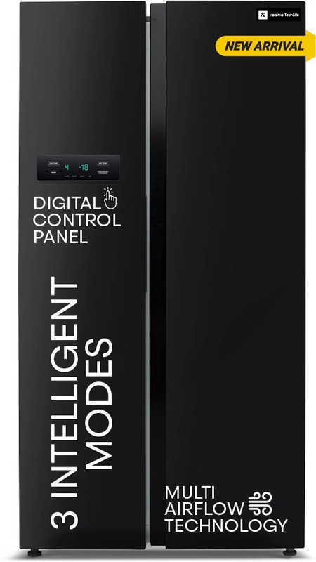 realme TechLife 584 L Frost Free Side by Side Refrigerator  with Farm Fresh Technology, Inverter Compressor, and Digital Control Panel(Black, 584MS025RMB)