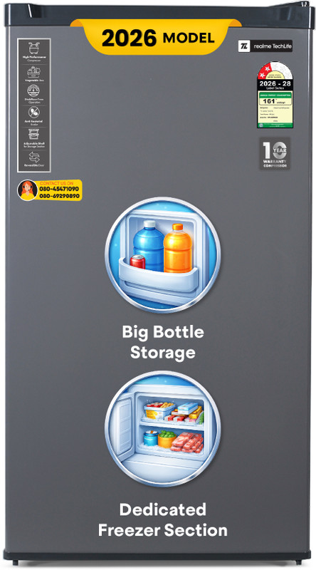 realme TechLife 84 L Direct Cool Single Door 2 Star Refrigerator(Silver Grey, 85VD2RM26|85VD2RM26-SG)