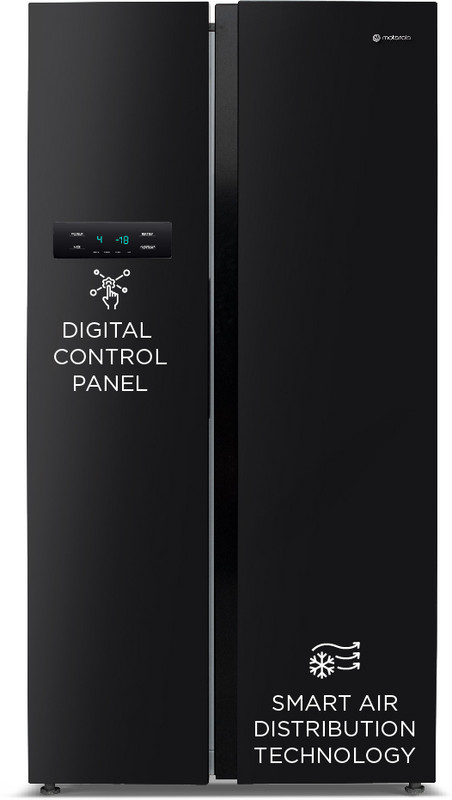 MOTOROLA 584 L Frost Free Side by Side Refrigerator with Intelligent LED Touch Control Panel and Smart Adaptive Cooling(Black, 584MS025MRB)