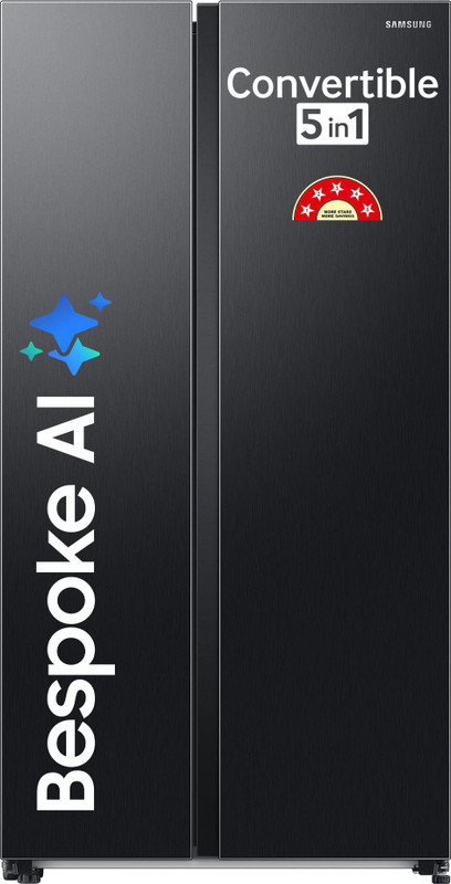 Samsung 653 L Frost Free Side by Side 3 Star Refrigerator with AI and WiFi, Convertible 5-in-1, Digital Inverter(Black DOI, RS76CG8003B1HL)
