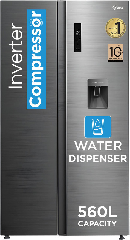 Midea 560 L Frost Free Side by Side Refrigerator with Water Dispenser Inverter Compressor(BRU Steel, MDRS704FGF46)