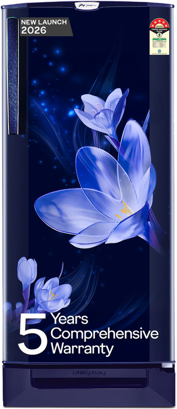 Godrej 185 L Direct Cool Single Door 5 Star Refrigerator with Base Drawer with Turbo Cooling Technology With Toughened Glass Shelves(Mystic Blue, RD 195E TDF MY BL)