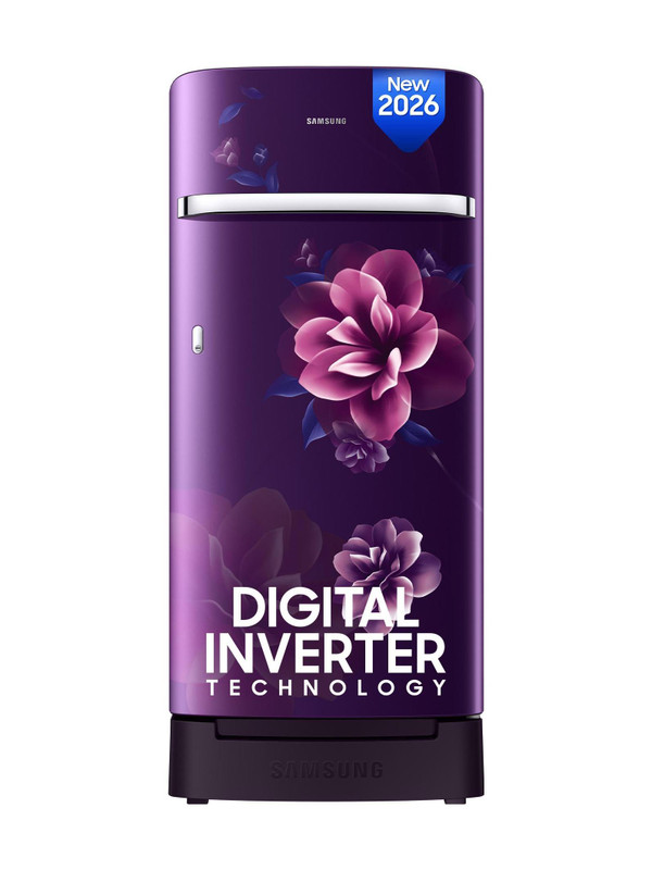 Samsung 189 L Direct Cool Single Door 5 Star Refrigerator with Base Drawer  with Digital Inverter, Single Touch Defrost, 2026 Model(CAMLLIA PURPLE, RR21H2H25CR/HL)