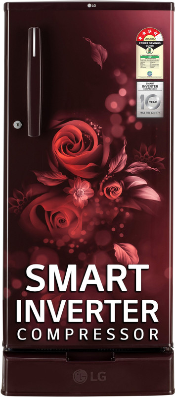 LG 185 L Direct Cool Single Door 4 Star Refrigerator with Base Drawer  with Smart Inverter Compressor, Auto Smart Connect, Fast Ice Making(Scarlet Euphoria, GL-D199OSEY.ESEZPST)