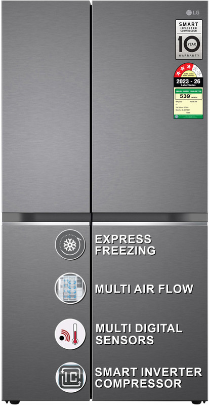 LG 655 L Frost Free Side by Side 3 Star Refrigerator with Smart Inverter Compressor, Express Freeze, Easy Ice Maker & Multi Air Flow(Dazzle Steel, GL-B257HDSY)
