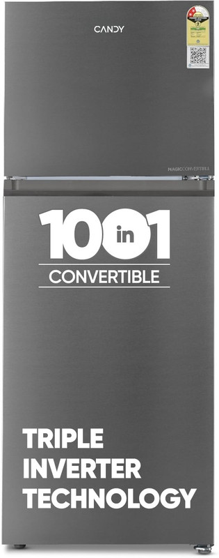CANDY 328 L Frost Free Double Door 3 Star Refrigerator with 10 in 1 Convertible Refrigerator , Inverter Compressor(Inox Steel, CDD3533TS)