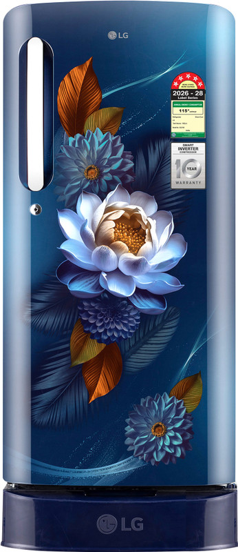 LG 185 L Direct Cool Single Door 5 Star Refrigerator with Base Drawer with Smart Inverter Compressor, Runs on Home Inverter, Fit Max Chiller Tray & 2026 Model(Blue Waterlilly, GLD1956ZABW)