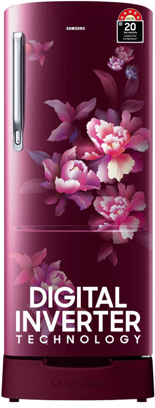 Samsung 183 L Direct Cool Single Door 5 Star Refrigerator with Base Drawer  with Digital Inverter(Himalaya Poppy Red, RR20D2825HN/NL)
