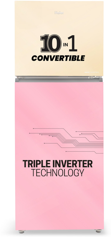 Haier 328 L Frost Free Double Door Top Mount 3 Star Convertible Refrigerator with Glass DoorConvertible 14-in-1,1 hour Icing(Cream Pink Glass, HRF-3783CPG-P)