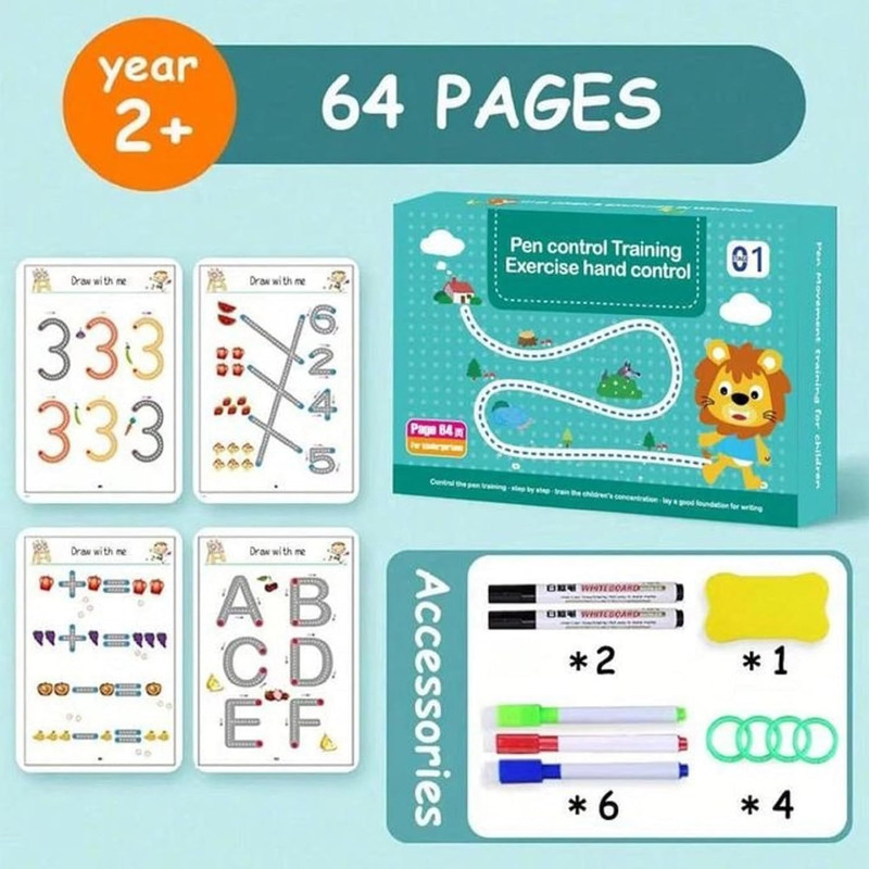 ZORIADA 64 Pages Magical Tracing Workbook Set Reusable Handwriting Practice Book(Multicolor)
