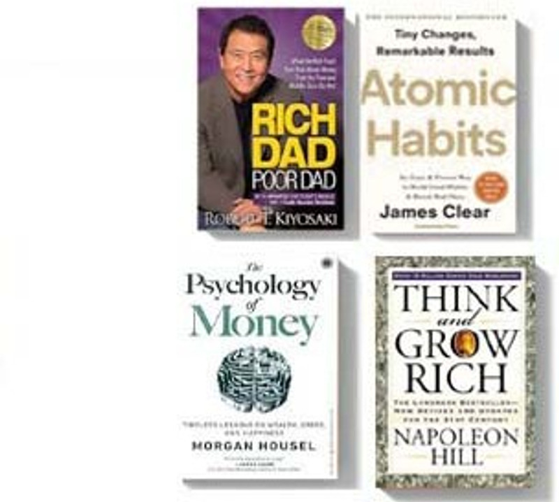 Must Read 4 Books Combo The Ultimate Self-Transformation Set: Rich Dad Poor Dad + Atomic Habit + The Psychology Of Money+ Think And Grow Rich (Bestselling, 4 Books Set)(Paperback, Morgan Housel, Robert Kiyosakii, James Clear, Hill)