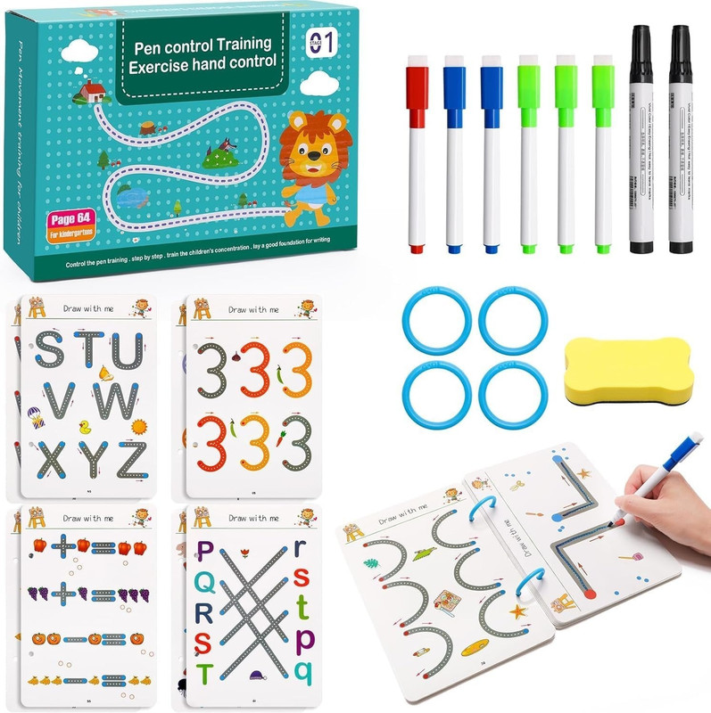 ZORIADA Reusable Magic Tracing Workbook for Kids Practice Letters, Numbers, Shapes(Multicolor)