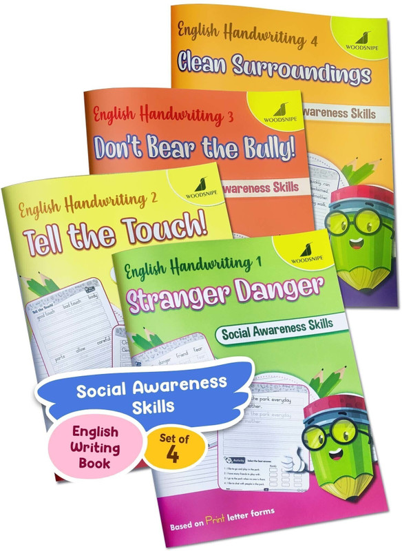 English Handwriting Practice | Normal Font | English Writing Books | Story Writing For Kids | Develop Social Awareness Skills In Children | Activities - Join The Dots, Line Tracing, Maze | Set Of 4(Paperback, Woodsnipe Publishing House)