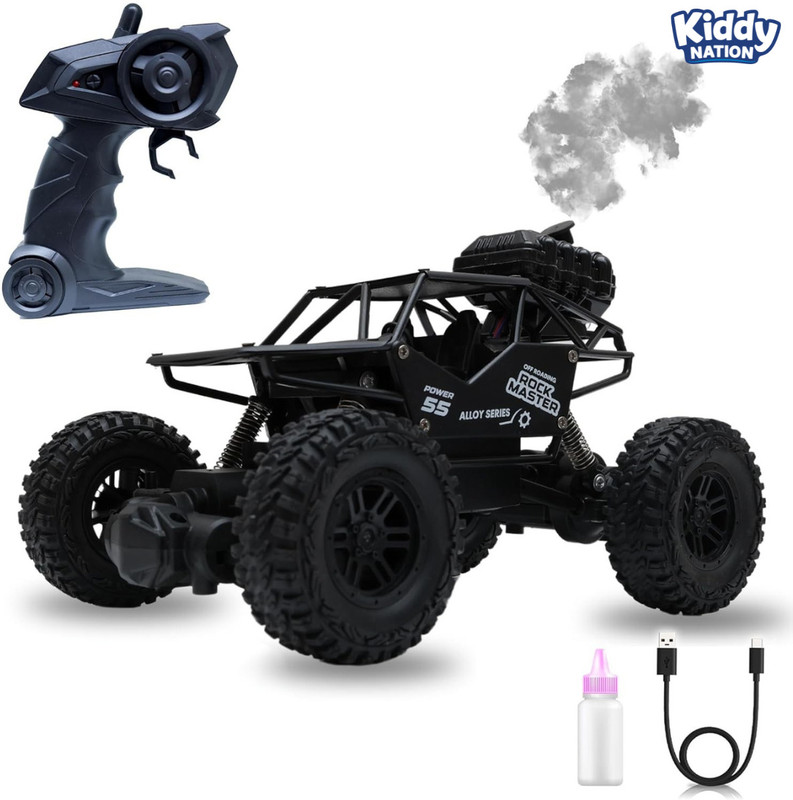 Kiddy Nation Rock Crawler Rechargeable RC Car 4X4 Off-Road Monster Truck for Kids with Smoke(Black)