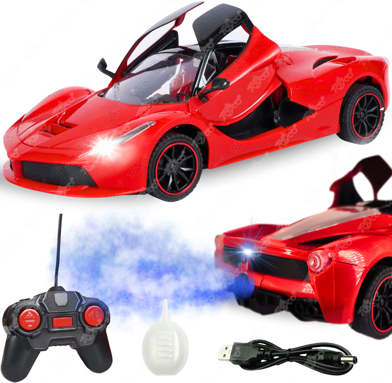 Toyco Rechargeable Super Car with SMOKE Function, Openable Doors & Lights(Red)