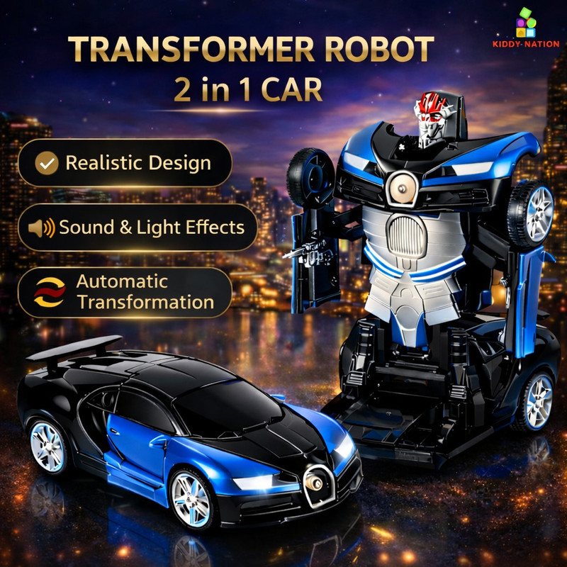 KiddyNation Transformo 2 in 1 Transformer Robot Car Toy for Kids with Lights & Music(Blue)