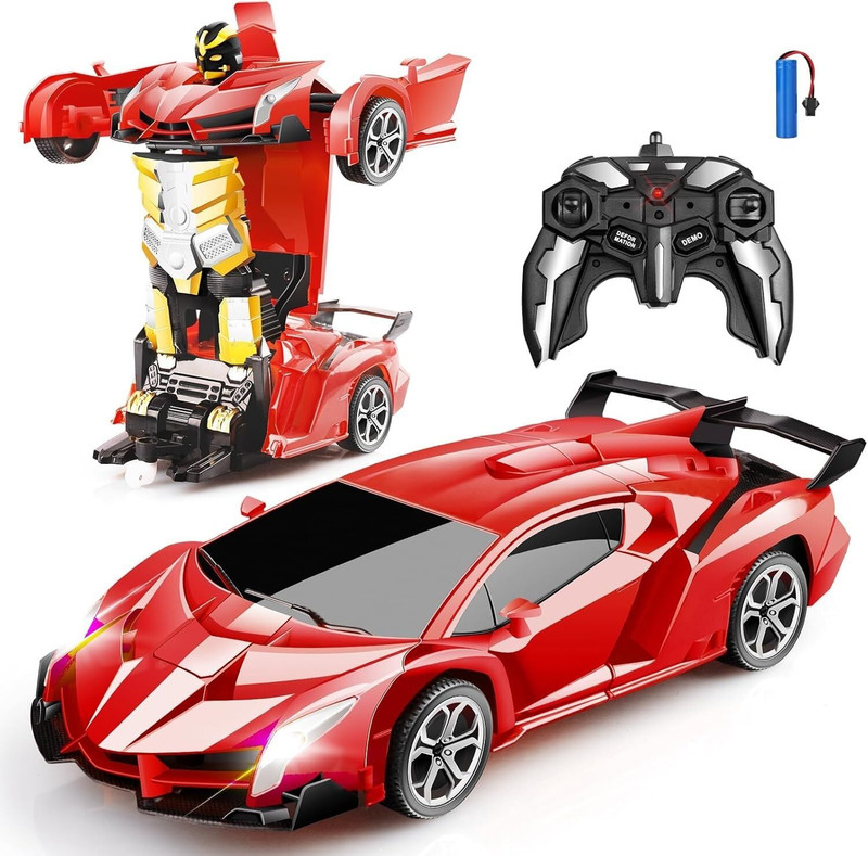 PAPASpace 2-in-1 Transforming RC Car Robot One Click Deformation 360 Rotation Rechargeable(Red)