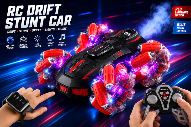 joymax RC Drift Stunt Car 4x4 with 2.4GHz | Gesture Sensor Watch | LED Lights & Music(Spray Drift Stunt Car 4x4)