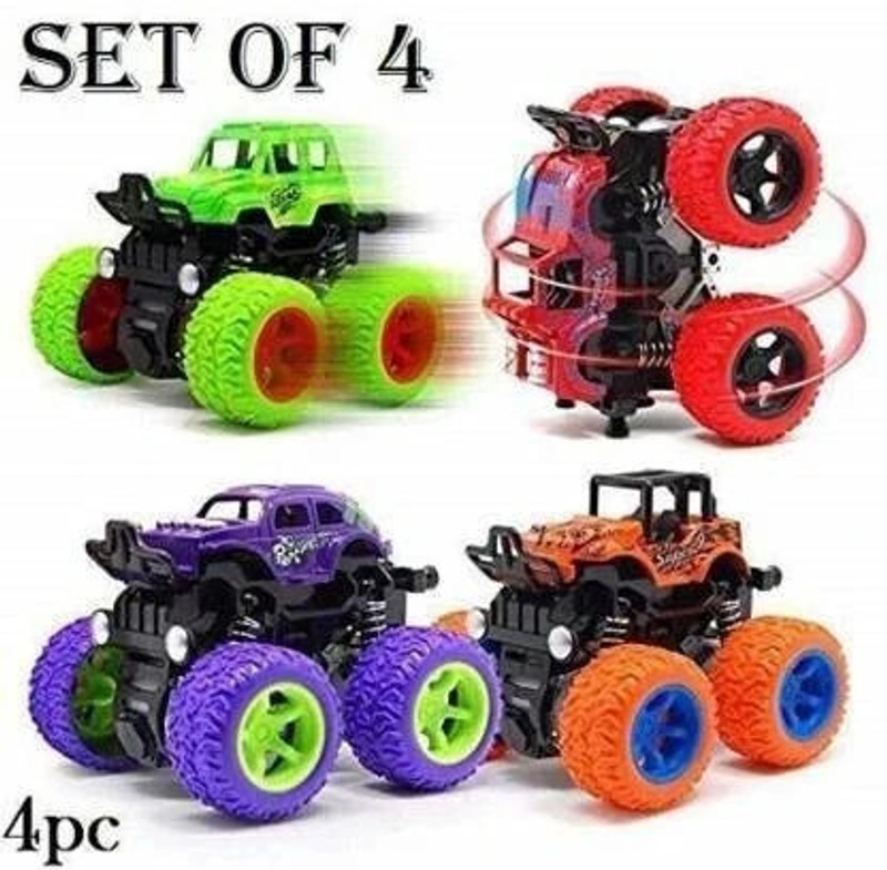 TWS 4pc 4WD Mini Monster Trucks Friction Powered Cars for Kids Big Rubber Tires Baby Boys Super Cars Blaze Truck Children Gift Toys Mini Rock Crawler (Set of 4) (Multicolr, Pack of: 4)(Multicolor)
