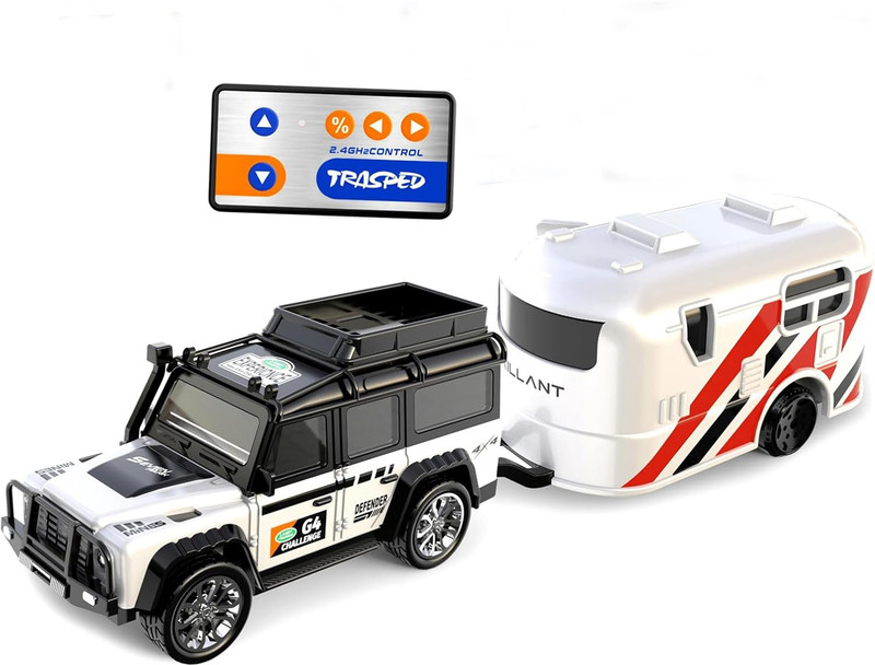 MIRTONICS 1:64 Mini RC Truck with LED-Lit Trailer Diecast Zinc Alloy 2.4G Car(White)