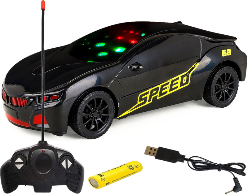 CADDLE & TOES Famous Car Remote Control 3D with LED Lights, Chargeable(Black)