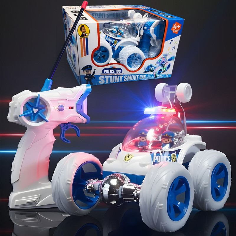 Urban Kiddzone Remote Control Police Stunt Car Toy with 360° Rotation & LED Lights(Blue, White)