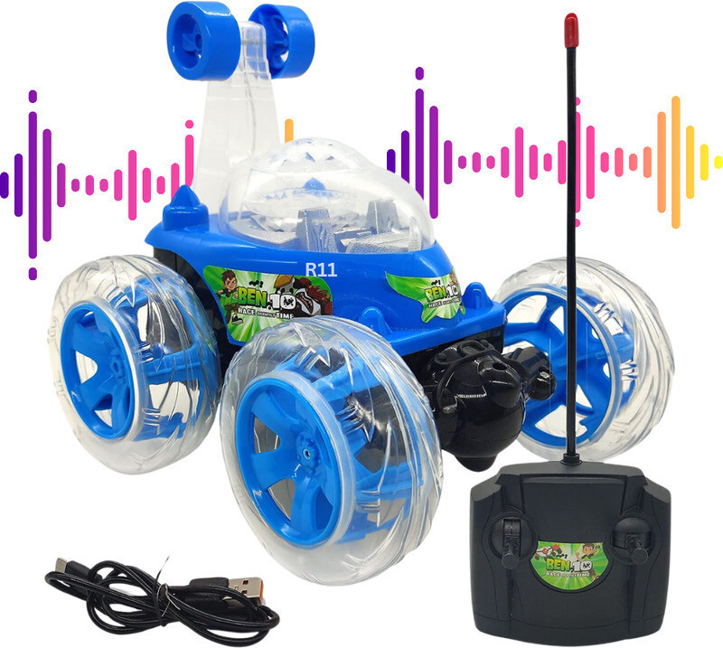 TOYSFIRE BEN-10 Rechargeable- Remote Control 360 Degree Rotating Stunt CAR for Kids B11(Blue)