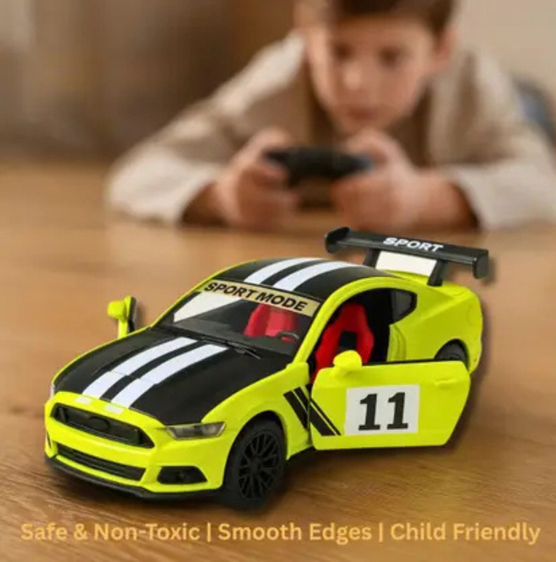 KhilonaKart Mustang GT Metal Toy Car with Openable Doors – Sports Car for Kids(Black with Green)