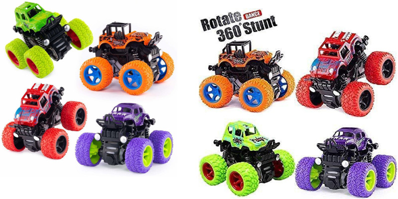 TITIRANGI 4 Pack 4WD Monster Truck Cars, Push and Go Toy pack of 8(Multicolor)