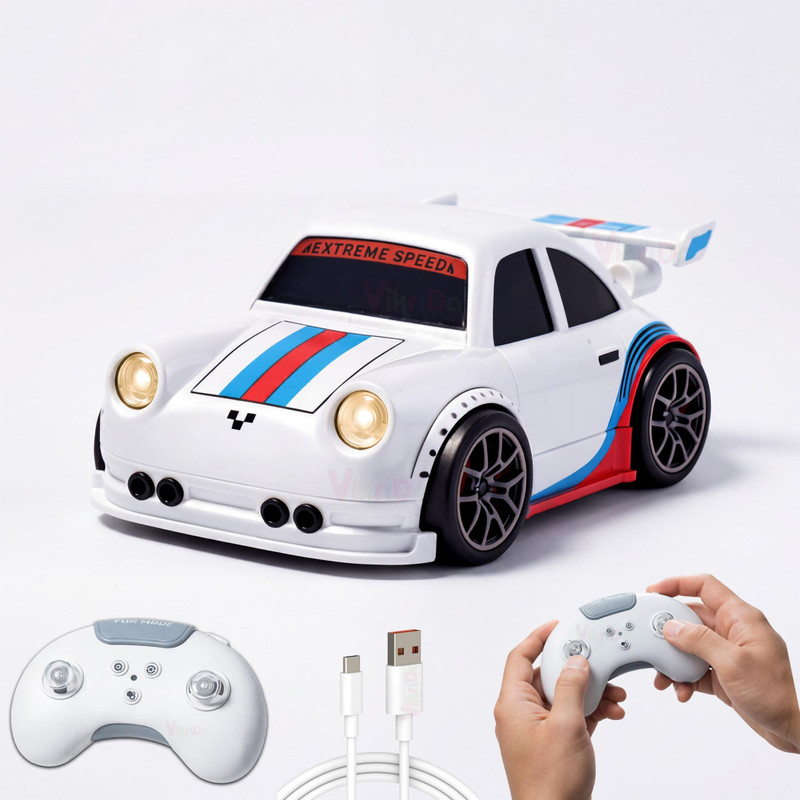 VikriDa Mini Drift RC Car 2.4GHz LED Sound 360 Spin Sensor(White)
