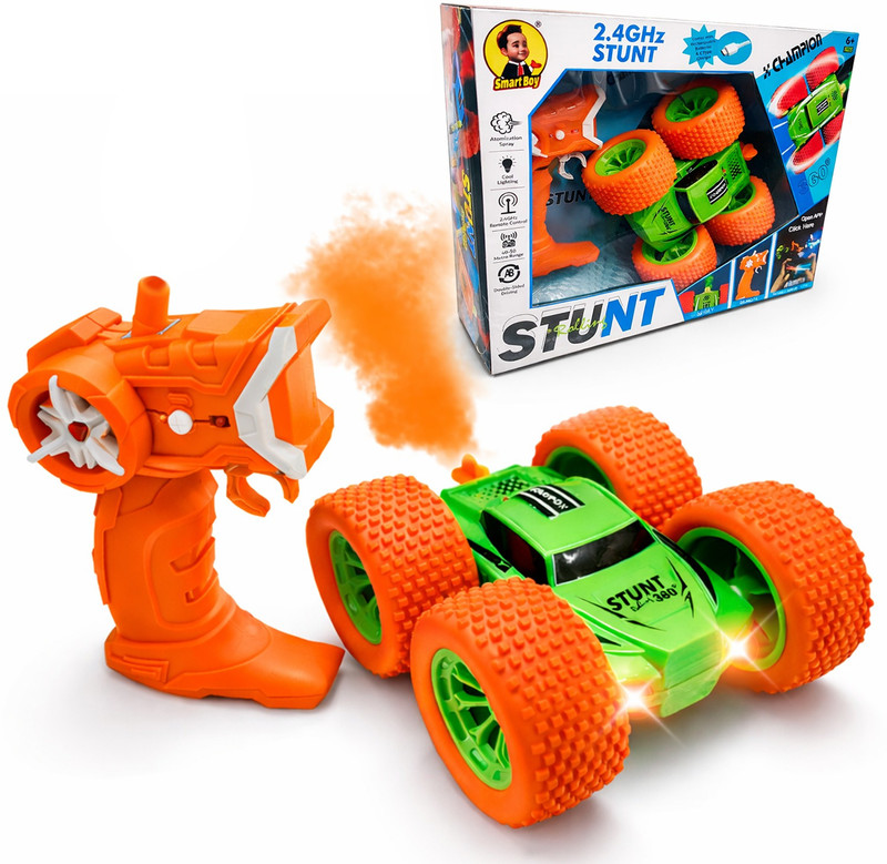 SMART BOY RC Thunder Stunt Car 4+ | 360° Flip, Double-Sided, LED Lights, Spray, Remote Toy(Green)