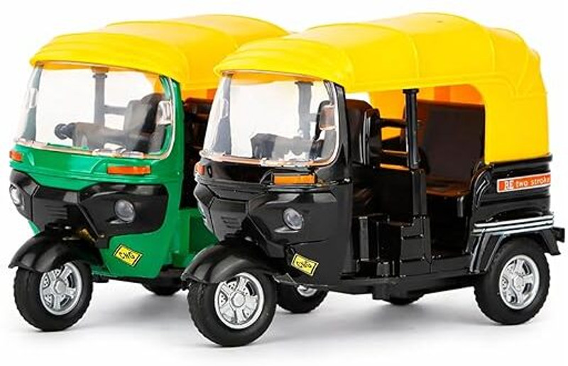TOYTRIBE Mini Auto Rickshaw Toy Vehicle for Kids Pull Back Miniature Three Wheeler Toy(Multicolor, Pack of: 1)