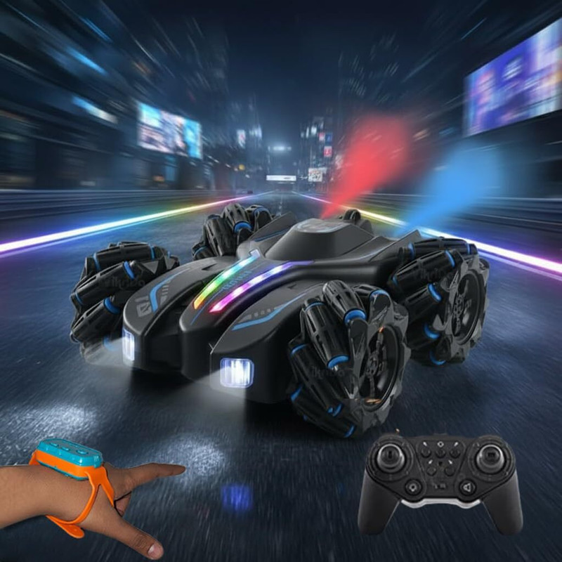 VikriDa RC 4x4 Gesture Control Drift Car 360° Stunt Car with RGB Lights & Spray Mist(Black, Blue)