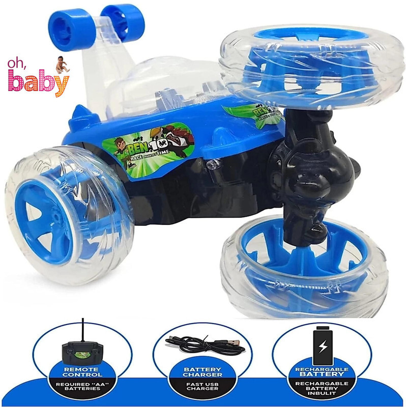 giftsrus Rechargeable Remote Control Stunt Car for Kids-Music, Lighs & 360 degree rolling(Multicolor)