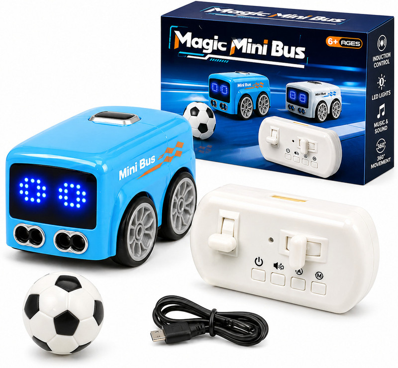 Craveon Magic Mini Bus Smart Induction Toy Car with Remote Control LED Light Bus Toy(Blue)