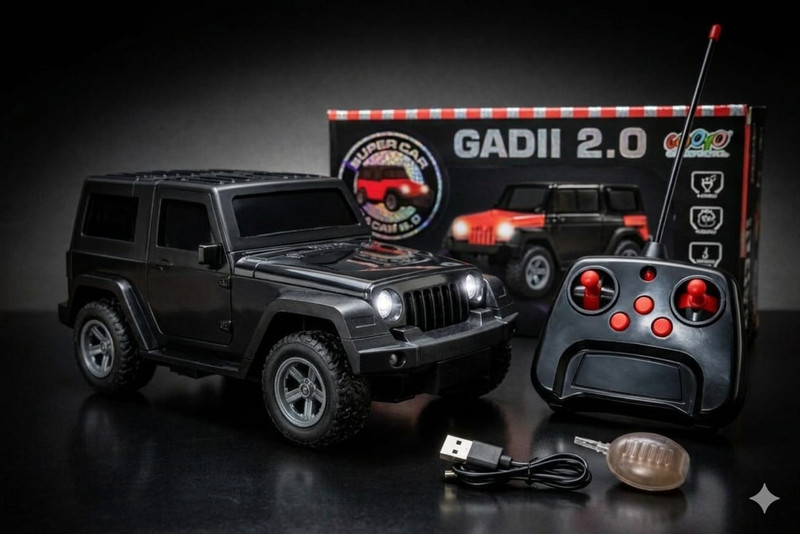 Fushion Rechargeable Remote Control Jeep Car (RC Toy Car) with Smoke Effect(Black)