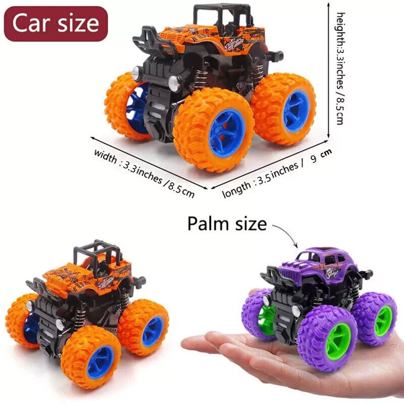 KOBBET Pack-4 Monster Trucks car toy for kids 3+Years Old Durable Powered Car Toys,360(Degree Stunt 4wd Cars Push go Truck for Non-Slip Tires for Educational Play toys)