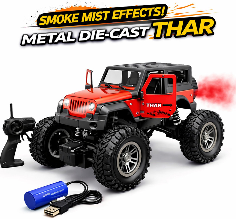 MEMOBEES RC Metal Thar Car with Smoke Mist Effect | Rechargeable Battery(Black)