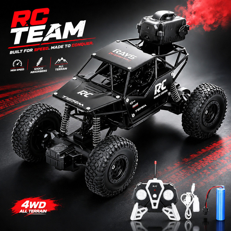 LITTLE RIDES Rock Crawler 1:16 Offroad Monster RC Car with Smoke Function(Black)