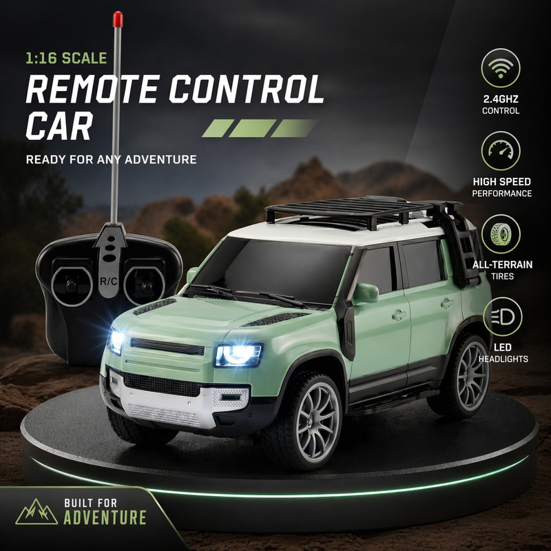 Toybot Defender RC Car with LED Lights 4 Way Drive Remote Control SUV Toy for Kids(Green)