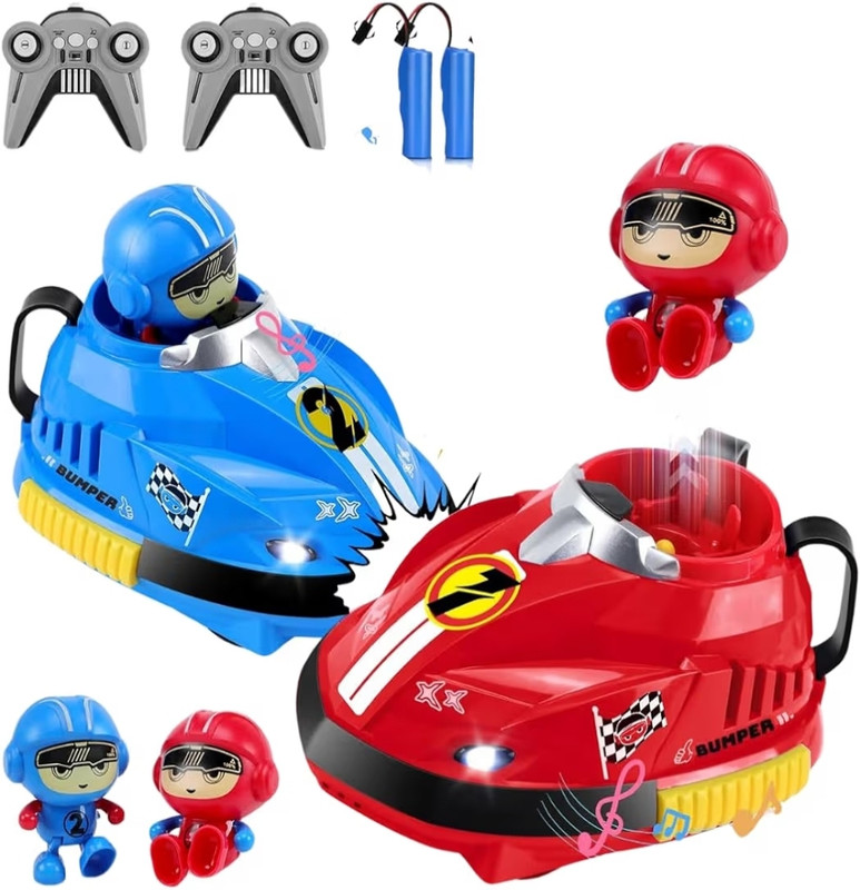 Toyboi RC Bumper Cars Set for Kids – 2 Player RC Go Kart Battle Dashing Cars(Blue, Red)