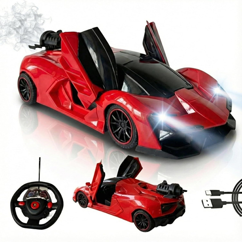 LILPLAY Remote Control Sports Racing Car, High Speed, Type-C Charge, LED Headlights(Red)
