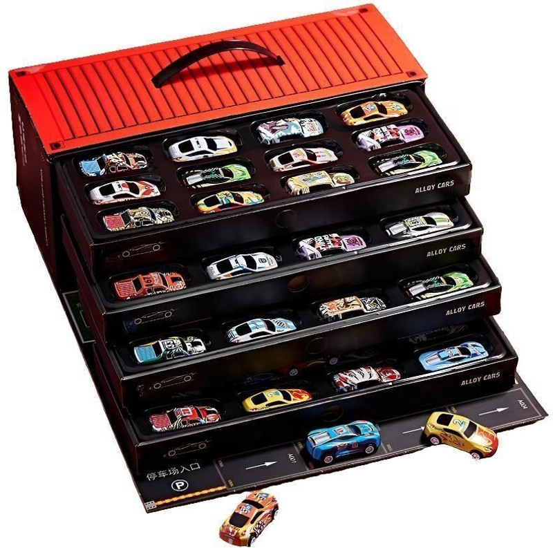 SHOPOGENIX 48 Pcs Mini Pull Back Inertia Toy Cars with Storage Container Gift Case(Red)