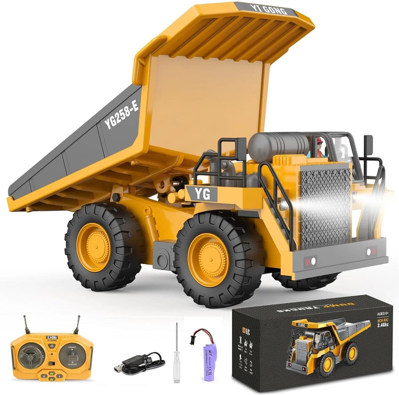 SHARNGA 9 Channel Remote Control Dump Truck, RC Truck Toys, Heavy Duty Metal(Multicolor)