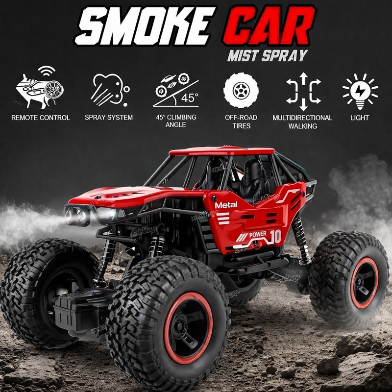 joymax All-Terrain Rechargeable RC Rock Car with LED Lights & Smoke Function(Red)