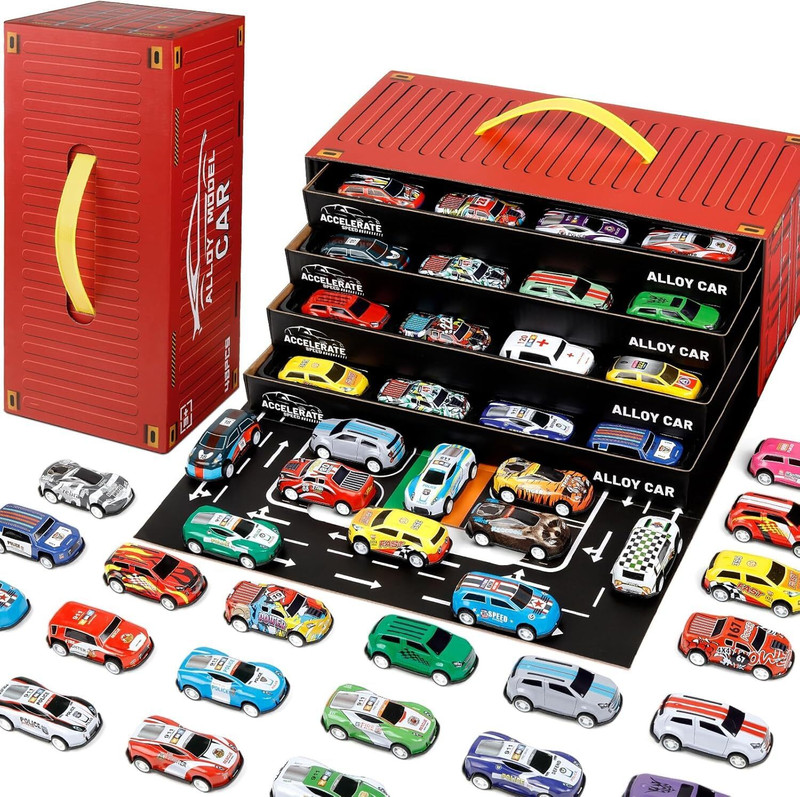 Dherik Tradworld 48 Pcs Pull Back Mini Car Toy Set with Container Storage & Foldable(Multicolor, Pack of: 1)