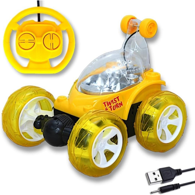 Mira Farmcraft Rechargeable 5 Functions 360°Rotating & Rolling Big Stunt Car Toy with USB Cable(Yellow)