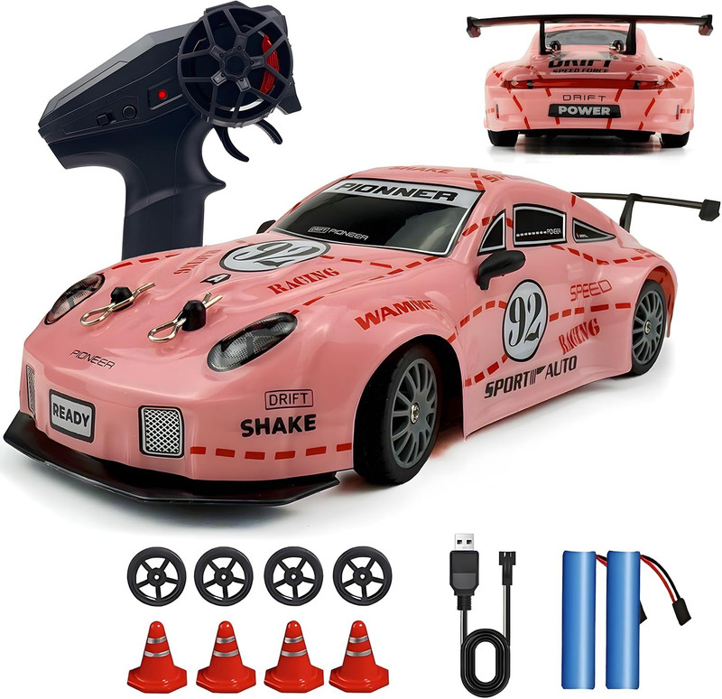 LASTICTOY Pink RC Racing Car Toy with Remote Control Rechargeable Battery(Pink)
