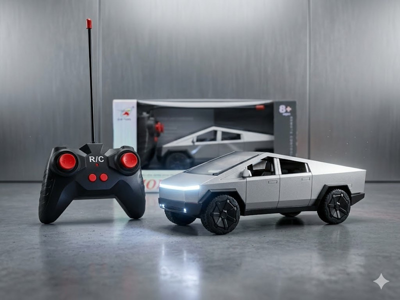 BAIRNINO Rechargeable Tesla Cybertruck RC Truck High Speed Remote Control Car Cabin Light(Silver)